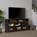 Meuble TV moderne Meuble de télévision Meuble console moderne pour TV jusqu'à 65 pouces avec porte vitrée et espaces de rangement ouverts et fermés