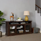 Meuble TV moderne Meuble de télévision Meuble console moderne pour TV jusqu'à 65 pouces avec porte vitrée et espaces de rangement ouverts et fermés