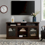 Meuble TV moderne Meuble de télévision Meuble console moderne pour TV jusqu'à 65 pouces avec porte vitrée et espaces de rangement ouverts et fermés