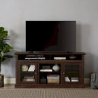 Meuble TV moderne Meuble de télévision Meuble console moderne pour TV jusqu'à 65 pouces avec porte vitrée et espaces de rangement ouverts et fermés