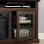 Meuble TV moderne Meuble de télévision Meuble console moderne pour TV jusqu'à 65 pouces avec porte vitrée et espaces de rangement ouverts et fermés