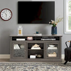 Meuble TV moderne Meuble de télévision Meuble console moderne pour TV jusqu'à 65 pouces avec porte vitrée et espaces de rangement ouverts et fermés