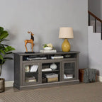 Meuble TV moderne Meuble de télévision Meuble console moderne pour TV jusqu'à 65 pouces avec porte vitrée et espaces de rangement ouverts et fermés