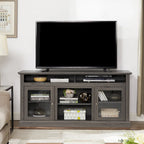 Meuble TV moderne Meuble de télévision Meuble console moderne pour TV jusqu'à 65 pouces avec porte vitrée et espaces de rangement ouverts et fermés