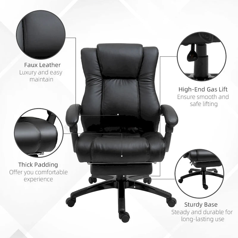 Fauteuil de bureau exécutif à dossier haut Chaise de bureau d'ordinateur exécutive avec hauteur réglable et repose-pieds escamotable