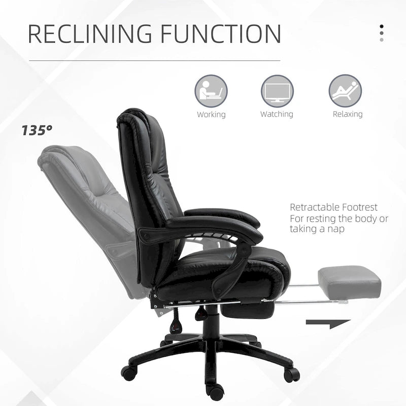 Fauteuil de bureau exécutif à dossier haut Chaise de bureau d'ordinateur exécutive avec hauteur réglable et repose-pieds escamotable