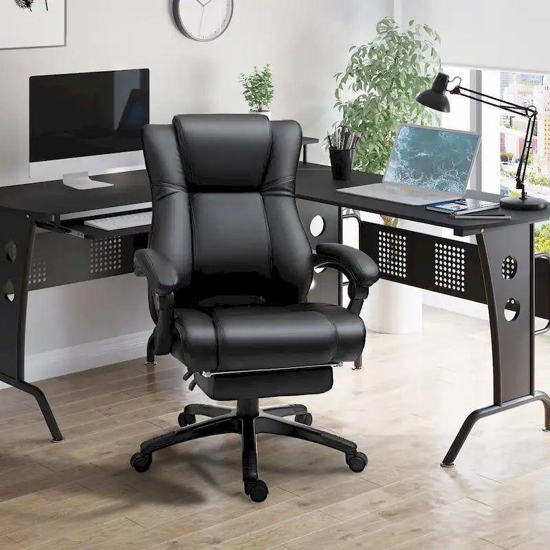 Fauteuil de bureau exécutif à dossier haut Chaise de bureau d'ordinateur exécutive avec hauteur réglable et repose-pieds escamotable