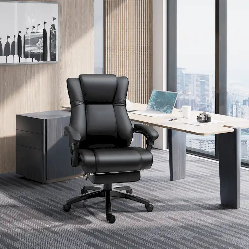 Fauteuil de bureau exécutif à dossier haut Chaise de bureau d'ordinateur exécutive avec hauteur réglable et repose-pieds escamotable