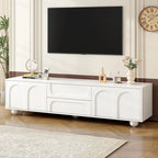 Meuble TV de rangement moderne avec 2 armoires à rebond, 2 tiroirs et 5 pieds ronds pour salon et chambre