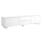 Meuble TV de rangement moderne avec 2 armoires à rebond, 2 tiroirs et 5 pieds ronds pour salon et chambre