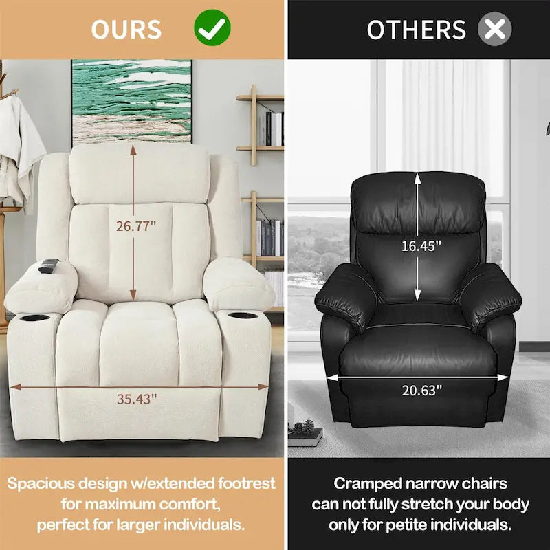 Fauteuil inclinable releveur électrique en velours flocon de neige avec repose-pieds étendu