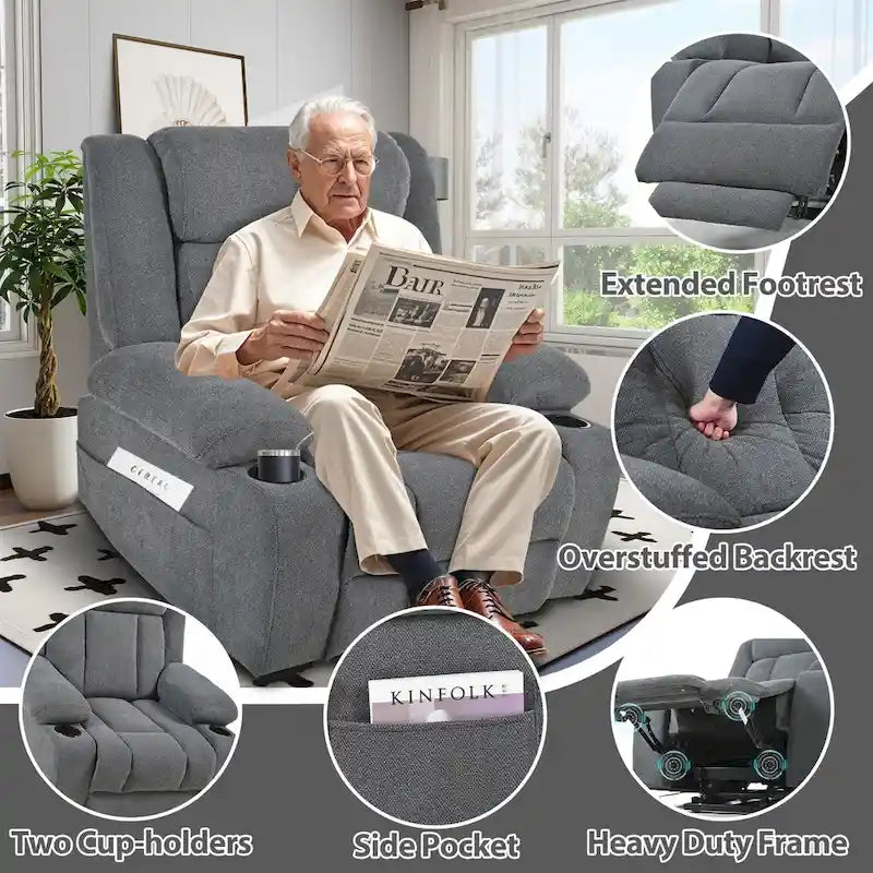 Fauteuil inclinable releveur électrique en velours flocon de neige avec repose-pieds étendu