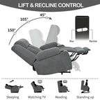 Fauteuil inclinable releveur électrique en velours flocon de neige avec repose-pieds étendu