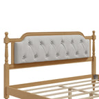 Lit double plateforme en bois avec tête de lit capitonnée, design élégant fait main, lattes en bois robustes