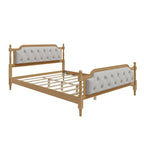Lit double plateforme en bois avec tête de lit capitonnée, design élégant fait main, lattes en bois robustes