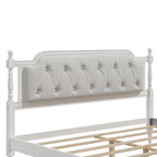 Lit double plateforme en bois avec tête de lit capitonnée, design élégant fait main, lattes en bois robustes