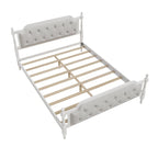 Lit double plateforme en bois avec tête de lit capitonnée, design élégant fait main, lattes en bois robustes