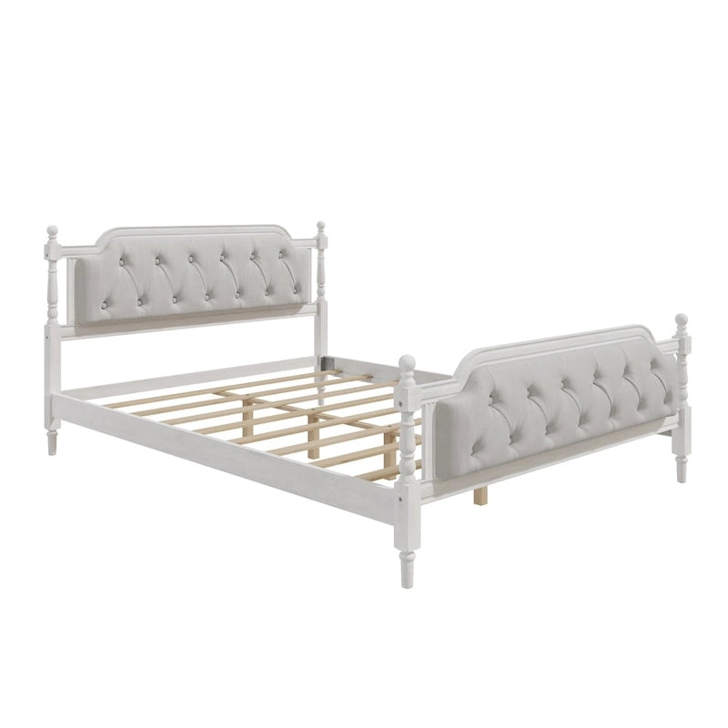 Lit double plateforme en bois avec tête de lit capitonnée, design élégant fait main, lattes en bois robustes