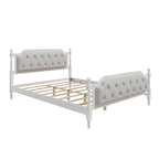 Lit double plateforme en bois avec tête de lit capitonnée, design élégant fait main, lattes en bois robustes