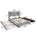 Lit plate-forme Queen Size avec tête de lit capitonnée dorée avec lit gigogne et tiroirs de rangement (capacité de 272 kg)