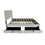 Lit plate-forme Queen Size avec tête de lit capitonnée dorée avec lit gigogne et tiroirs de rangement (capacité de 272 kg)