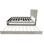 Lit plate-forme Queen Size avec tête de lit capitonnée dorée avec lit gigogne et tiroirs de rangement (capacité de 272 kg)