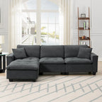 Canapé d'angle modulable 4 places gris 100 avec ottoman amovible et coussins assortis, parfait pour le salon