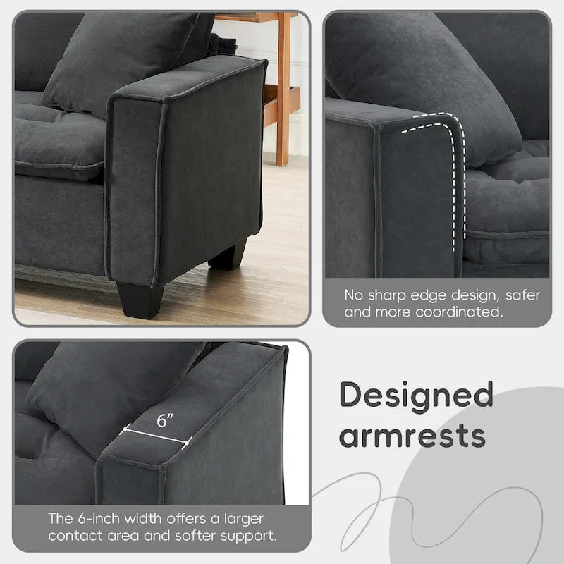 Canapé d'angle modulable 4 places gris 100 avec ottoman amovible et coussins assortis, parfait pour le salon
