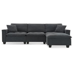 Canapé d'angle modulable 4 places gris 100 avec ottoman amovible et coussins assortis, parfait pour le salon