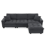 Canapé d'angle modulable 4 places gris 100 avec ottoman amovible et coussins assortis, parfait pour le salon