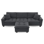 Canapé d'angle modulable 4 places gris 100 avec ottoman amovible et coussins assortis, parfait pour le salon