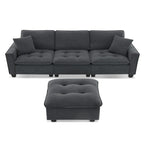 Canapé d'angle modulable 4 places gris 100 avec ottoman amovible et coussins assortis, parfait pour le salon