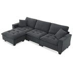 Canapé d'angle modulable 4 places gris 100 avec ottoman amovible et coussins assortis, parfait pour le salon