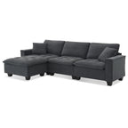 Canapé d'angle modulable 4 places gris 100 avec ottoman amovible et coussins assortis, parfait pour le salon