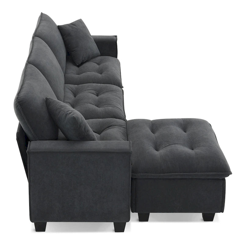 Canapé d'angle modulable 4 places gris 100 avec ottoman amovible et coussins assortis, parfait pour le salon