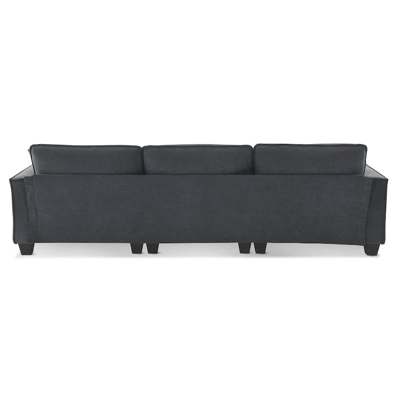 Canapé d'angle modulable 4 places gris 100 avec ottoman amovible et coussins assortis, parfait pour le salon