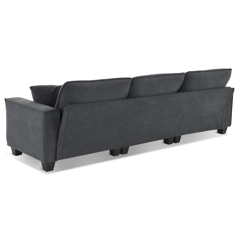 Canapé d'angle modulable 4 places gris 100 avec ottoman amovible et coussins assortis, parfait pour le salon