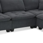 Canapé d'angle modulable 4 places gris 100 avec ottoman amovible et coussins assortis, parfait pour le salon