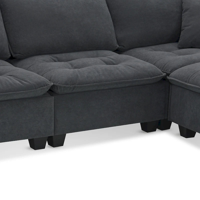 Canapé d'angle modulable 4 places gris 100 avec ottoman amovible et coussins assortis, parfait pour le salon