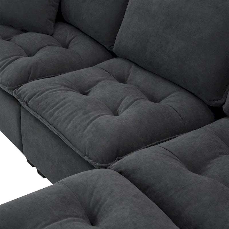 Canapé d'angle modulable 4 places gris 100 avec ottoman amovible et coussins assortis, parfait pour le salon