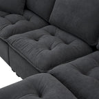 Canapé d'angle modulable 4 places gris 100 avec ottoman amovible et coussins assortis, parfait pour le salon