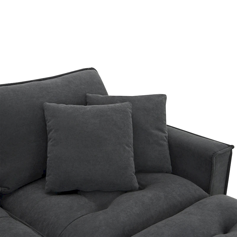 Canapé d'angle modulable 4 places gris 100 avec ottoman amovible et coussins assortis, parfait pour le salon