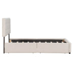 Cadre de lit plateforme capitonné en lin, grand lit (Queen Size), avec 4 tiroirs de rangement