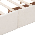 Cadre de lit plateforme capitonné en lin, grand lit (Queen Size), avec 4 tiroirs de rangement