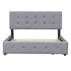 Cadre de lit plateforme capitonné en lin, grand lit (Queen Size), avec 4 tiroirs de rangement