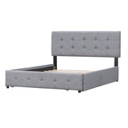 Cadre de lit plateforme capitonné en lin, grand lit (Queen Size), avec 4 tiroirs de rangement