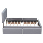 Cadre de lit plateforme capitonné en lin, grand lit (Queen Size), avec 4 tiroirs de rangement