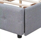 Cadre de lit plateforme capitonné en lin, grand lit (Queen Size), avec 4 tiroirs de rangement