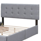 Cadre de lit plateforme capitonné en lin, grand lit (Queen Size), avec 4 tiroirs de rangement