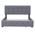 Cadre de lit plateforme capitonné en lin, grand lit (Queen Size), avec 4 tiroirs de rangement
